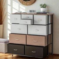 FURNOS Industrial 10 Drawer Chest Storage Unit Brown
