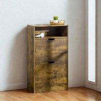 FURNOS 2 Drawer Hallway Shoe Storage Cabinet With Shelf Rustic in Brown