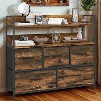 FURNOS Industrial 5 Drawer Chest Storage Unit With Shelves Brown