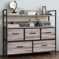 FURNOS Industrial 5 Drawer Chest Storage Unit With Shelves Grey