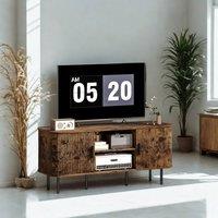 FURNOS Industrial TV Stand Unit With Storage Cabinets Rustic in Brown