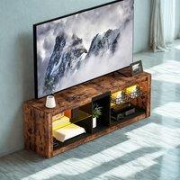 FURNOS Industrial TV Stand Unit With Storage Shelves & LED Lights in Brown