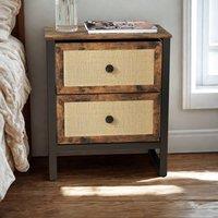 FURNOS Industrial Bedside Table Nightstand With 2 Drawers in Brown