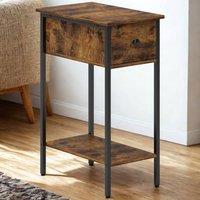 FURNOS 2 Tier Narrow Side End Table With Drawer Rustic in Brown