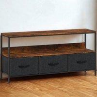 FURNOS Industrial TV Stand Unit With 3 Storage Drawers Rustic in Brown