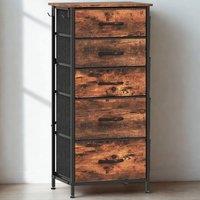 FURNOS Industrial 5 Fabric Drawer Chest Storage Unit Rustic in Brown