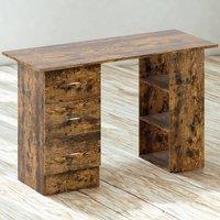FURNOS Industrial Rustic 120CM Computer Desk With 3 Drawers & Shelves in Brown