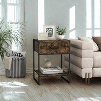 FURNOS Industrial Bedside Table Nightstand With Drawer & Shelf in Brown