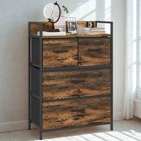 FURNOS Industrial 4 Fabric Drawer Chest Storage Unit With Shelftop Rustic in Brown