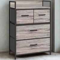 FURNOS Industrial 4 Fabric Drawer Chest Storage Unit With Shelftop Grey