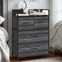 FURNOS Industrial 4 Fabric Drawer Chest Storage Unit With Shelftop Black