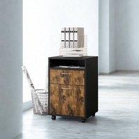 FURNOS 2 Drawer Portable Rolling Filing Cabinet With Shelf in Brown