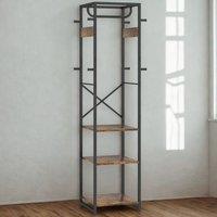 FURNOS Industrial Entryway Hall Tree Coat Rack Stand in Brown