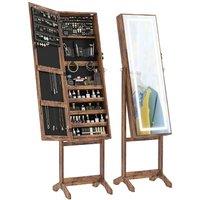 FURNOS Free Standing Mirror Lockable Jewellery Cabinet 360 Swivel in Brown