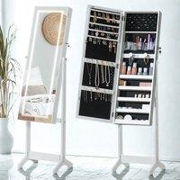 FURNOS Free Standing Mirror Lockable Jewellery Cabinet 360 Swivel in White