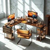 FURNOS Industrial Large Adjustable L Shaped Computer Desk in Brown