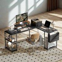 FURNOS Industrial Large Adjustable L Shaped Computer Desk in Black