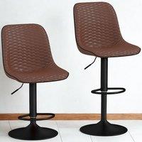 FURNOS Set Of 2 Faux Leather Bar Stools With Footrest in Brown