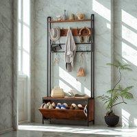 FURNOS Industrial Entryway Hall Tree Coat Rack Stand in Brown