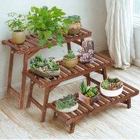 FURNOS 3 Tier Bamboo Indoor Outdoor Living Room Step Plant Stand in Brown