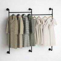 FURNOS Industrial Wall-Mounted Tube Clothes Hanging Rail in Black