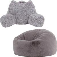 icon Cuddle Cushion & Kingston Rabbit Faux Fur Classic Bean Bag in Grey