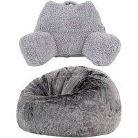 icon Cuddle Cushion & Kingston Faux Fur Classic Bean Bag in Grey