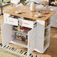 AKA Kitchen Island on Wheels Rolling Island Cart with 2 Drawers in White