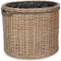 Red Hamper Round Willow Patio Planter With Black Plastic Lining in Brown