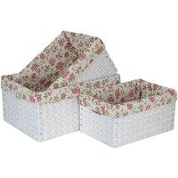 Red Hamper Set of 3 Paper Rope Storage Basket with Garden Rose Cotton Lining