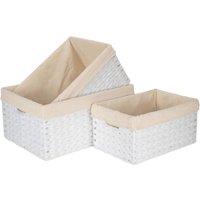 Red Hamper Set of 3 Paper Rope Storage Basket with White Cotton Lining