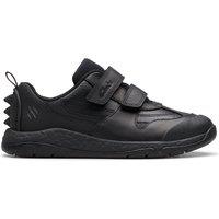 Clarks Steggy 2 Pace Kid Black Leather Trainers, Riptape, School Shoes | Size: 2.5-Wide Fit