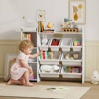 AIYAPLAY Toy Storage Unit with 8 Removable Bins, Storage Shelves, Cabinet in White
