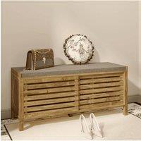 Home Source Luna Shoe Bench Storage Cabinet With Cushion Padded Seat Sliding Doors in Brown