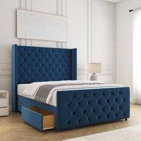 BSSPOKE Florida Divan Bed Velvet 54Headboard & 20Footboard 2Drawers Mattress in Blue | Size: Double