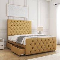 BSSPOKE Maya Plush Velvet Divan Bed 54Headboard & 2Drawers Footend &Mattress in Mustard | Size: Small Double