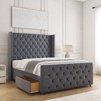 BSSPOKE Florida Divan Bed Velvet 54Headboard & 20Footboard 2Drawers Mattress in Charcoal | Size: Small Double