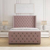 BSSPOKE Florida Velvet Divan Bed 54Headboard &Footboard Mattress & No Drawers in Pink | Size: King