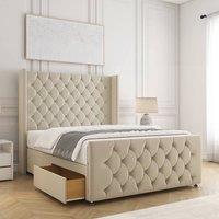 BSSPOKE Florida Divan Bed Velvet 54Headboard & 20Footboard 2Drawers Mattress in Cream | Size: Super King