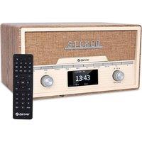 Denver Bluetooth DAB+ Radio CD Player w/ Clock Alarm & Remote - 2 x 50W Stereo Speakers, 20 Radio Presets, Twin Alarm, USB & AUX - MDA-525 Dark Wood
