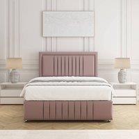 BSSPOKE Lily Divan Bed Plush Velvet 24 Headboard & Mattress No Drawers in Pink | Size: King