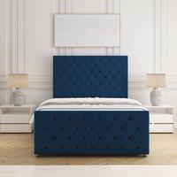 BSSPOKE Maya Plush Divan Bed 54 Headboard & Footboard Mattress & No Drawers in Blue | Size: Super King