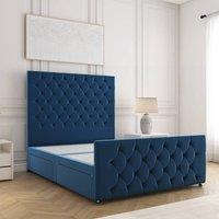 BSSPOKE Maya Velvet Divan Bed 54Headboard & 2 Drawers Same Side No Mattress in Blue | Size: King