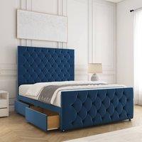 BSSPOKE Maya Plush Velvet Divan Bed 54Headboard & 2Drawers Footend &Mattress in Blue | Size: Super King