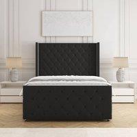 BSSPOKE Florida Velvet Divan Bed 54Headboard &Footboard Mattress & No Drawers in Black | Size: Small Double