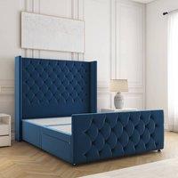 BSSPOKE Florida Divan Bed Plush Velvet 54 Headboard No Mattress No Drawers in Blue | Size: Super King