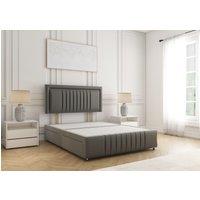 BSSPOKE Lily Divan Bed Plush Velvet 24 Headboard & 4 Drawers No Mattress in Grey | Size: King