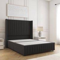 BSSPOKE Luna Plush Velvet Divan Bed 54 Headboard & No Mattress No Drawers in Black | Size: Double