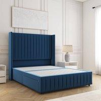 BSSPOKE Luna Plush Velvet Divan Bed 54 Headboard & No Mattress No Drawers in Blue | Size: Double