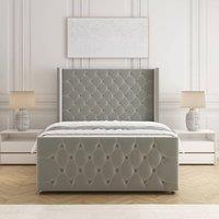 BSSPOKE Florida Velvet Divan Bed 54Headboard &Footboard Mattress & No Drawers in Silver | Size: Small Double